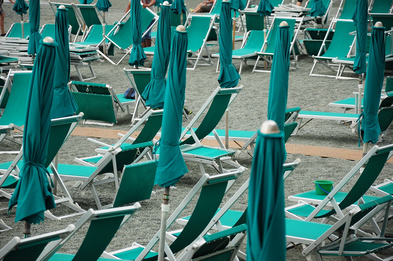 beach, bonassola, umbrellas
