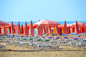 beach, sun umbrellas, water